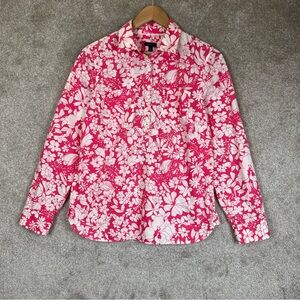 Talbots Shirt Womens 8 Pink Floral Cotton Pullover Long Sleeve Collared- 4030